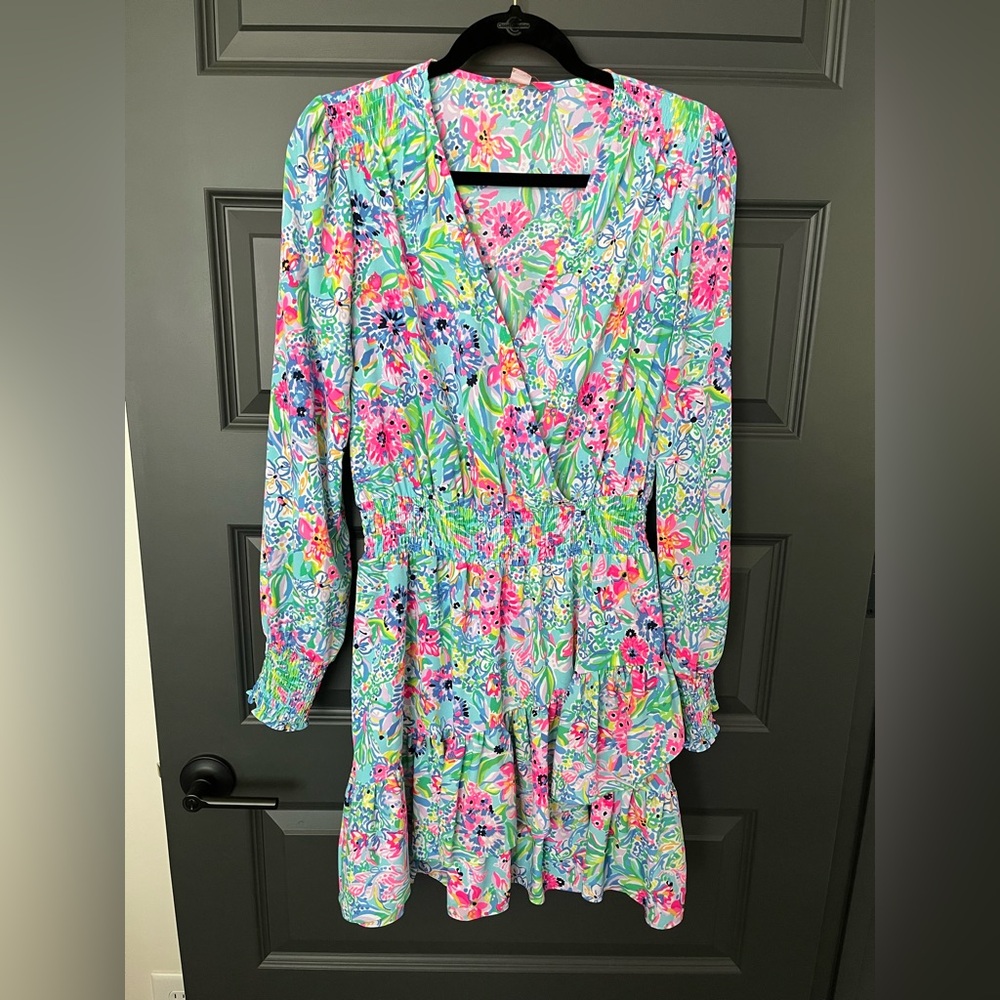 Lilly Pulitzer Cristiana Stretch Dress Amalfi Blue Alligator Isle Floral Print